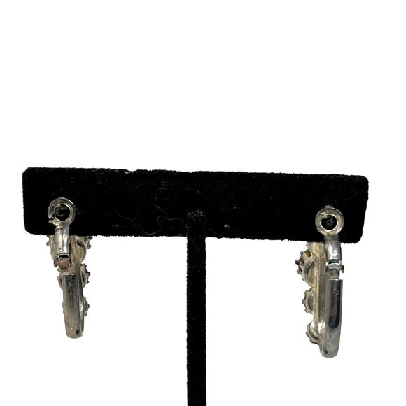 Rhinestone Hoops Large Clear Stones Silver Tone Earrings‎ - Picture 2 of 7